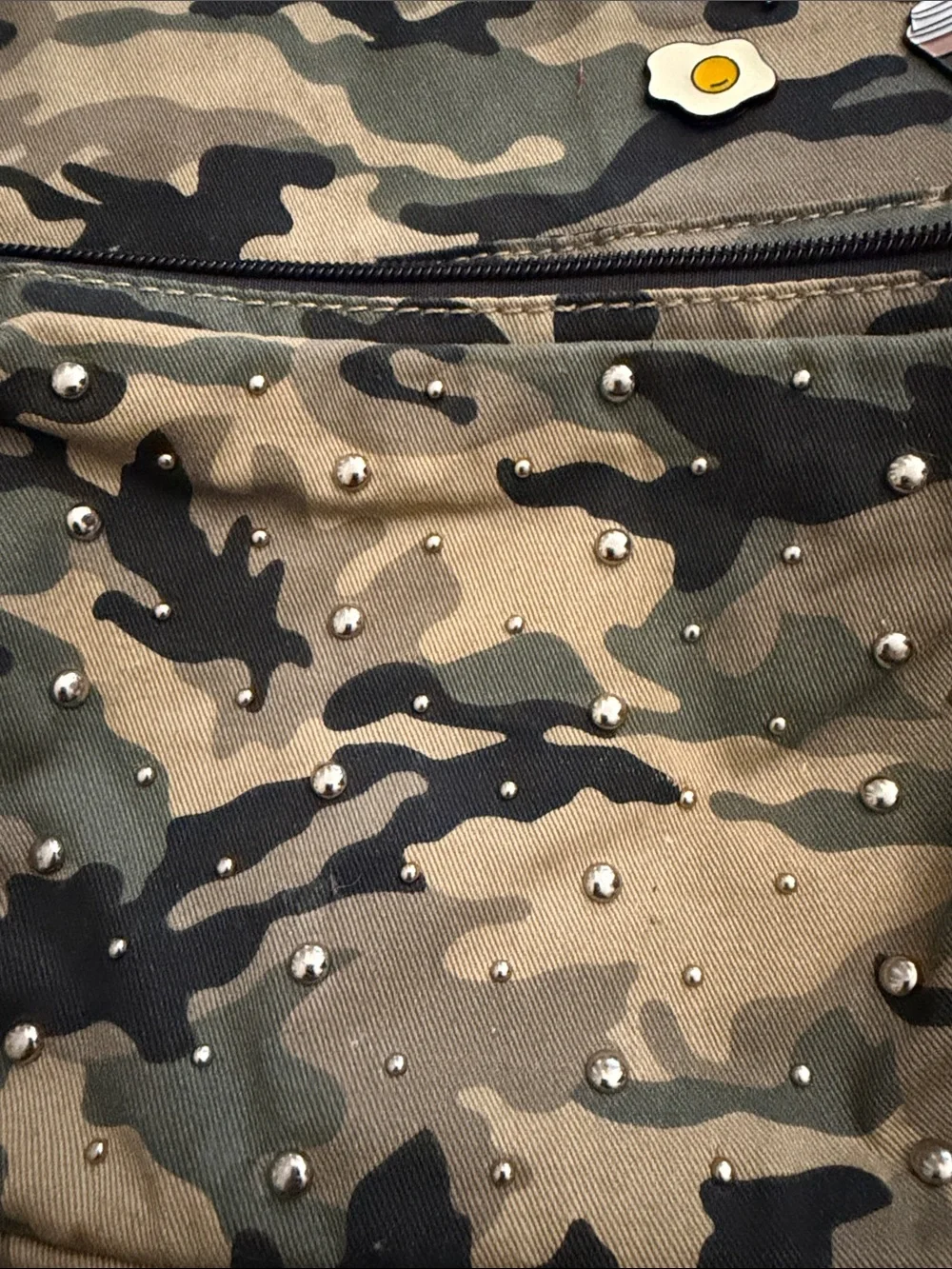 Camo Canvas Jacket with Playful Enamel Pins